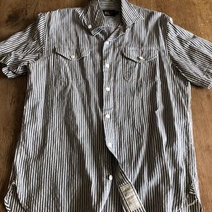 RRL s/s railroad stripe selvedge shirt